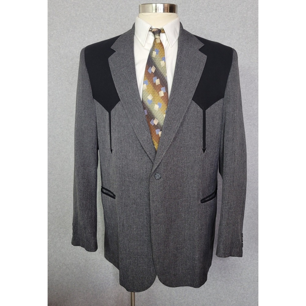 Circle S Dallas Texas Mens Western Sport Coat Gray Black Yoke Blazer 48L